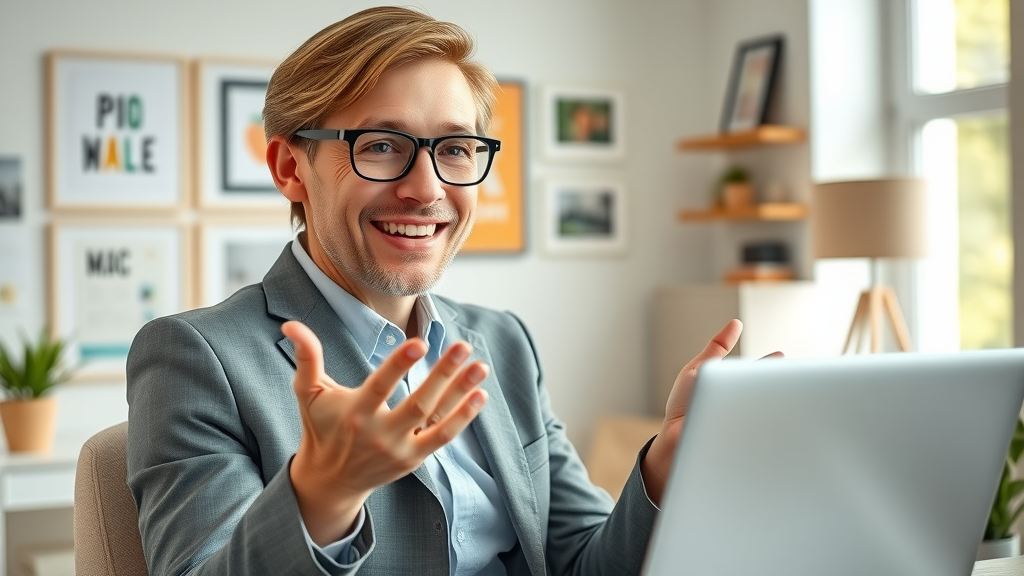 Enthusiastic business consultant welcoming new clients to improve online reputation and gain a competitive edge
