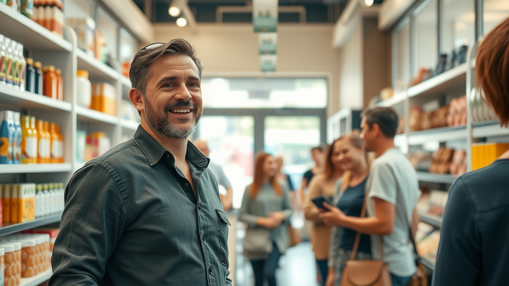 Successful retail store owner delighting customers and improving online reputation